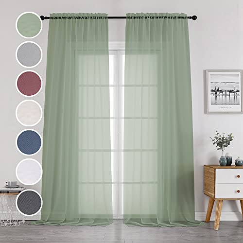 Image of OWENIE Sage Sheer Curtains 144 inch Extra Long, Elegant and Airy Drapes Translucent Window Treatments for Living Room /Bedroom, Sage Green, 2 Panels=84 inch Wide