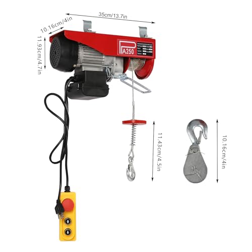 550lbs Electric Hoist Electric Winch 110V Auto Electric Hoist Winch with Wired Remote Control & Single/Double Slings Electric Lift Hoist with Emergency Stop for Garage, Factories, Warehouses