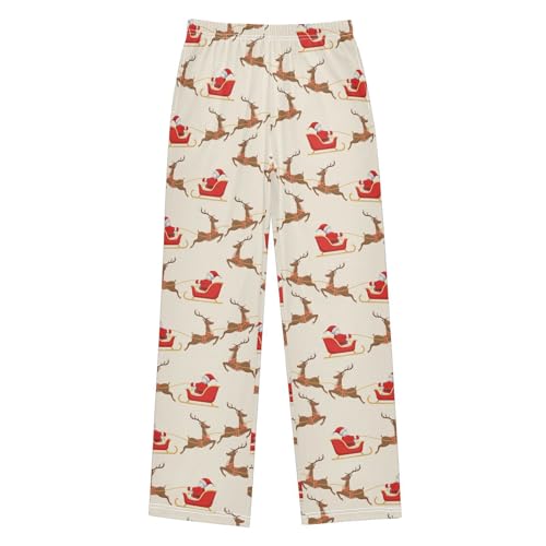 ZZXXB Santa Claus Sleigh Boys Long Pants Soft Trousers Elastic Waist Kids Lounge Bottoms with Pockets S-XL