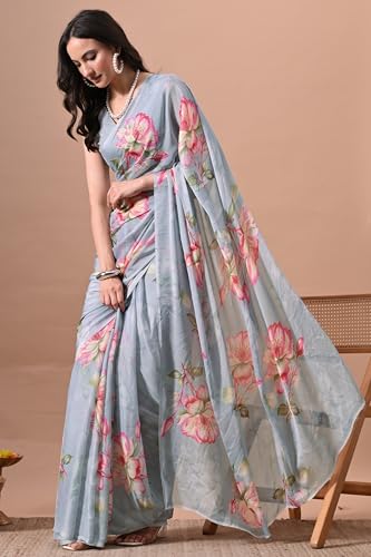 Image of MIRCHI FASHION Women Saree | Chiffon Chevron Zig Zag Printed Office Wear Sari with Blouse