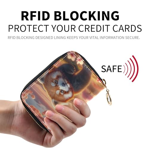 RFID Blocking Credit Card Wallets Cute Small Womens Wallet Zip Around Coin Purse Wallet with Zipper Red Panda Cherry Blossom Dream2