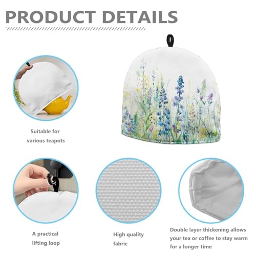 Image of Tea Pot Cover Tea Pots Cosy Insulated Tea Cozies Home Kitchen Decoration Teapot Dust Cover Warming Tea Kettle Quilt Creative Gifts for Women Wife Mom, Blue Green Floral