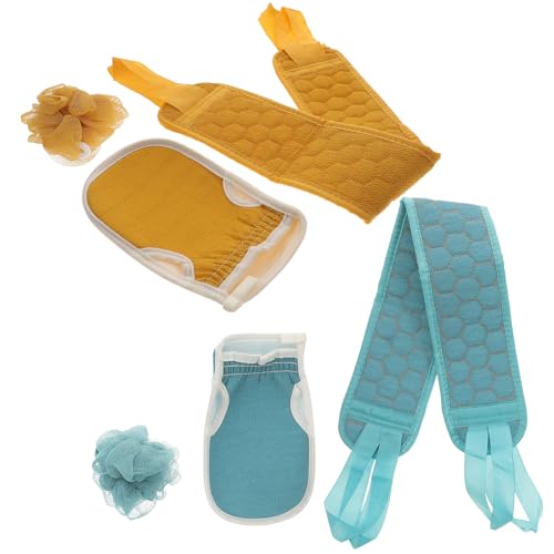 Mobestech Guantes Exfoliantes Espalda 6 Piezas 2 Pares Guantes de Baño Espumosos Largos Material Suave para Cuidado Piel Ducha Doméstica Colores Flor Azul y Amarillo Jengibre