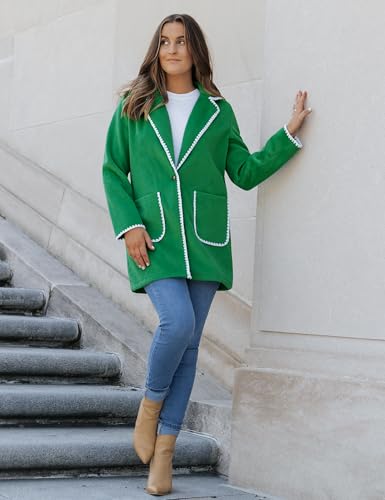 luvamia Pea Coats for Women Trendy Embroidered Contrast Trim Long Peacoat Jackets Lapel Button Winter Coat with Pockets4