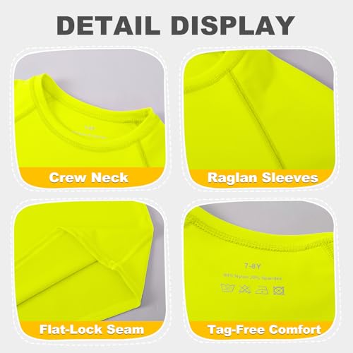 Image of 5-14Y Boys Girls Rash Guard UPF 50+ Short Sleeve Kids Neon Swim Shirts | Unisex UV Sun Protection Shirts,Quick Dry Kids Rash Guard, Boys Girls Neon Swim Shirts,Teen Rash Guard Swimsuit