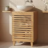MinteLiv Waschbeckenunterschrank 40cm breit – Schmaler Badezimmerschrank Bambus, platzsparender Badunterschrank mit 1 Tür & Ablage, Badschrank 40x30x60cm Natur
