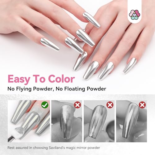 Saviland Zestaw chromowanych paznokci w proszku – chromowane paznokcie w proszku metaliczny efekt lustrzany laserowy proszek do manicure dekoracja proszek z gąbką