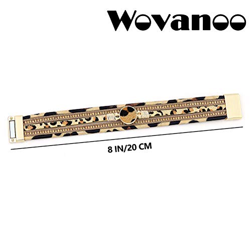 Wovanoo Leopard Leather Wrap Bracelets For Women Multilayer Cuff Bangle With Magnetic Buckle Gift For Birthday, Mother's Day, Valentine's Day Round Buckle #TOP6
