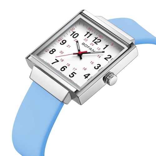 BOFAN Waterproof Nurse Watch for Medical Professionals,Students,Doctors with Easy to Read Square Dials,Second Hand and 24 Hours,Soft Light Blue Silicone Strap. by BOFAN - Used condition - Image 2
