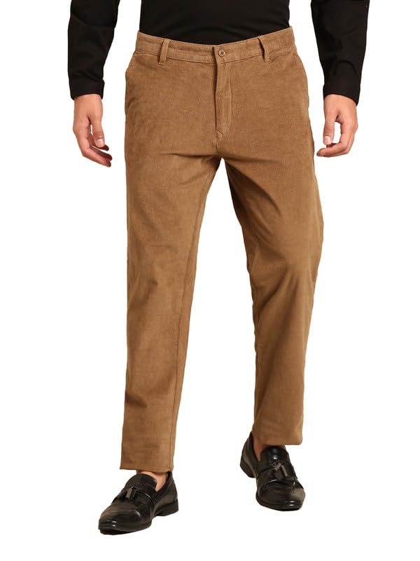 cavallo by linen club Men's Blended Linen Brown Solid Contemporary Fit Casual Trouser-picture-12