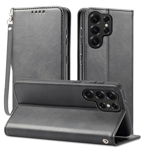 Étui iPhone 14 portefeuille noir, housse à clapet magnétique anti-choc
