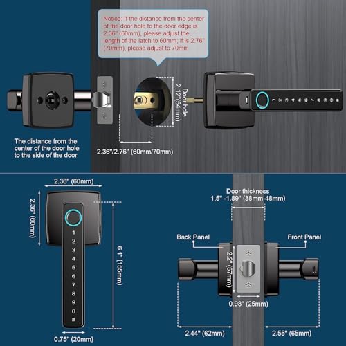 Aibocn Smart Door Lock with Handle, Fingerprint Keyless Entry Lock for Bedroon Door, App Control, Keypad, Bluetooth, Code, Key, Biometric Deadbolt Lock for Front Door