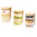 3 tarros de avena durante la noche, recipientes de avena con tapas y cucharas, tarros de vidrio para almacenamiento de alimentos de cocina para la noche, pudín, café, té, azúcar, sales de baño