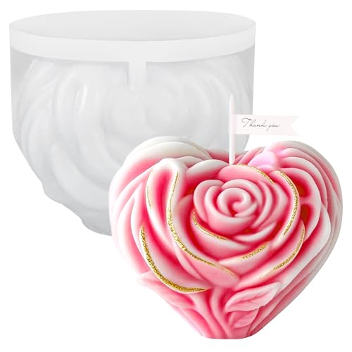 ZQYSING Rose Candle Molds, Heart Shaped Rose Flower Making Molds