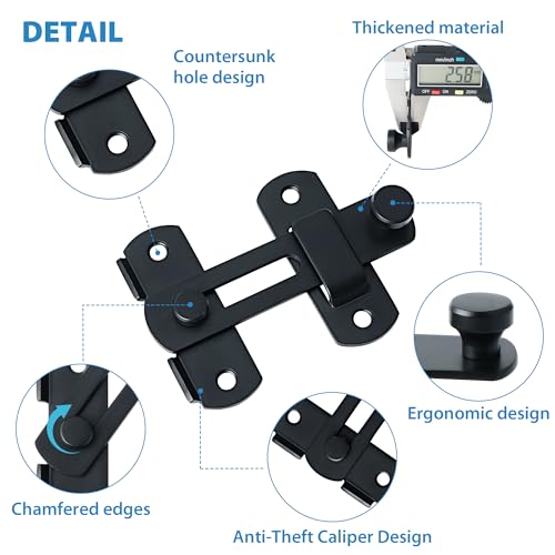 Image of Alise 2Pcs Flip Latch Gate Latches, 4 inch Safety Door Lock for Barn Wood Fence Sliding French Doors,Heavy Duty SUS304 Stainless Steel Gate Hardware Matte Black MS9500B-2P (Pack of 2)