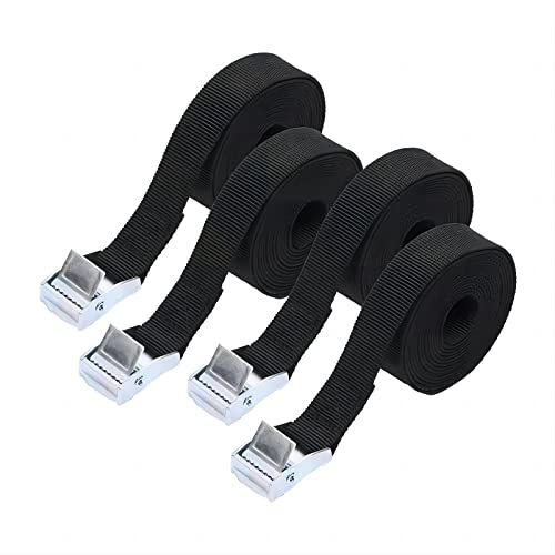Bailinks Lot de 4 sangles d'arrimage à cliquet, 1,5 m x 25 mm, tendeurs robustes et réglables pour motos, cargaisons, camions, remorques, bagages (noir)