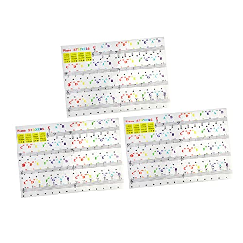 HEMOTON Piano Keyboard Decal Beginner Piano Stickers Colorful 3pcs Removable Keyboard Key Stickers