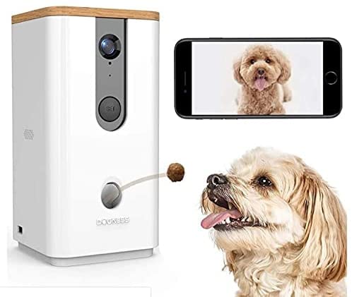 Oba security Distribuidor de crocantes com câmara inteligente para cães e gatos, WiFi, visão noturna HD, áudio de 2 vias, câmara automática para animais de estimação com aplicação para telemóvel