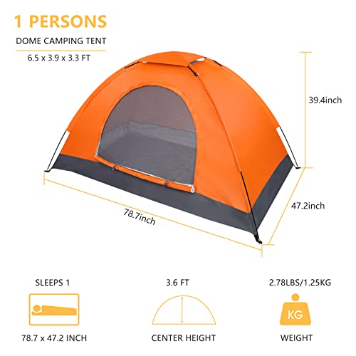 Outvita Camping Dome Tent, 1 Person Waterproof Windproof Easy Setup Tents With Carry Bag & Rain Fly For Hiking Backpacking Traveling Glamping Beach Orange #TOP3