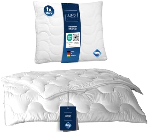 LILENO HOME Bettdecke 135x200 Set mit Kissen - Ganzjahre Bettdecke 135x200 | mit Kopfkissen 80x80 cm als Set - Decke und Kissen mit antibakterieller Ausrüstung u. kochfest bis 95°