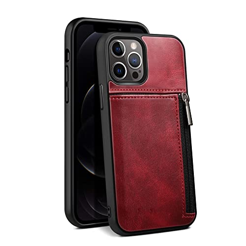 Étui de téléphone en cuir pour iPhone 13 Pro rouge avec fentes cartes