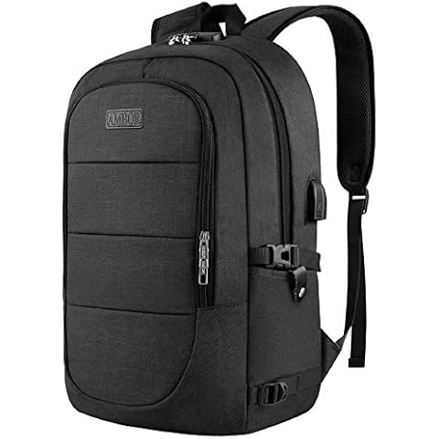 AMBOR Laptop Rucksack Herren mit USB-Ladeanschluss Rucksack Damen Anti-Diebstahl Rucksack für 17,3 Zoll Laptop Rucksack Multifunktion Notebook Tasche Wasserdicht Schwarz Cover