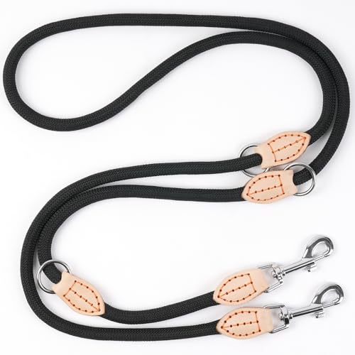 VSSHE Hundeleine Doppelleine für 2 Hunde, 2.1m Verstellbare Doppelleine & Freihandleine, Robuste Nylon, Verstellbar Hundeleine für Große und Mittlere Hunde, Kraft bis 200 kg, Vielseitig Führleine