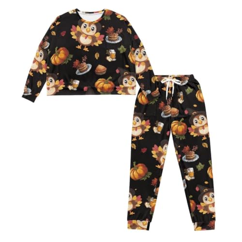 Image of Womens Lounge Set Long Sleeve Soft Pajama Sets Casual 2 Piece Pj Outfit Crewneck Sleepwear with Pockets Plus Size