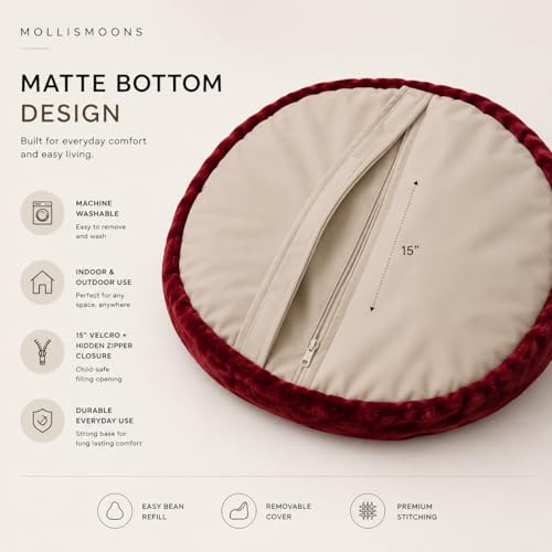 Image of Mollismoons Limited Edition Luxury Faux Fur Bean Bag XXXXL 50 Inch Single Seater, Super Soft with Durable Matte Base, Bean Bag Chair Cover Without Beans (Cherry Maroon Dark)