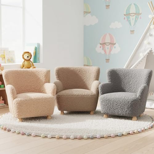 COSTWAY Sofá Sherpa para Niños, Sillón Cómodo con Patas de Madera de Caucho Macizo, Sillón Tapizado para Lectura Infantil, Mobiliario Infantil para Dormitorio, Sala de Juegos y Guardería - imagen 8
