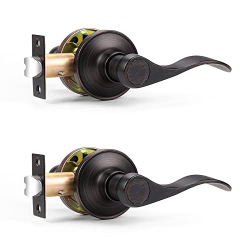 Probrico Wave Shape Passage Door Lever Oil Rubbed Bronze Keyless Handle for Hall and Closet, Interior Non-Locking Leverset Handleset Hardware, Reversible for Right and Left Handed Doors, 2 Pack