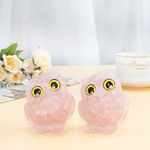 mookaitedecor 3 Inch Rose Quartz Crystal Owl Figurine Ornament for Home Office Decor Housewarming Gift Large Pink Owl Gift for Women Men Resin Stone Animal Sculpture Statue Good Luck Ornament - Image 4
