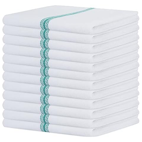 12 Pack - Sweet Needle Herringbone Kitchen Tea Towels Dish Cloth Set, Green - 100% Cotton, Absorbent, Lint Free, Fade Resistant, Quick Dry, Hotel Grade with Hanging Loop - Machine wash -45x70 CM Cover