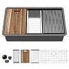 Kichae 32 Inch Undermount Kitchen Sink Black – 32″ x 19″ Kitchen Sink Workstation Gunmetal Black Stainless Steel 16 Gauge Handmade Single Bowl Basin