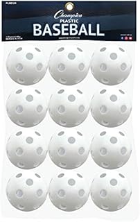 Champion Sports White Plastic Baseballs: Hollow Balls for Sport Practice or Play - 12 Pack, 9