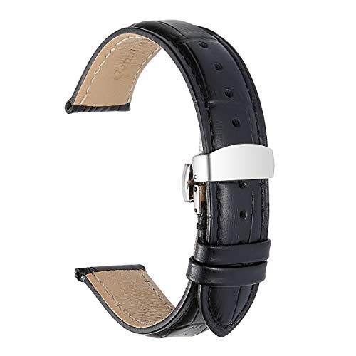 iStrap Leather Watch Band -Alligator Grain Embossed Pattern Calfskin Replacement Strap-Stainless Steel Deployment Buckle with Push Buttons-Bracelet for Men-20mm-Black-Extra Long by iStrap - Used condition - Image 2