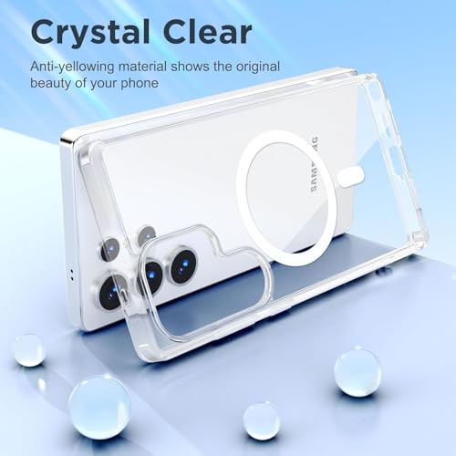 Image of Magnetic Silicone Case for Samsung Galaxy S25 Ultra 5G Compatible with MagSafe, Shockproof Phone Bumper Cover, Anti-Scratch Clear Back (Clear)