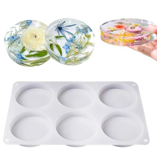 Moules en Résine Grands Moules en Silicone à 6 Cavités Moules Ronds en Silicone pour Dessous de Verre en Résine, Résine époxy, Décoration de la Maison