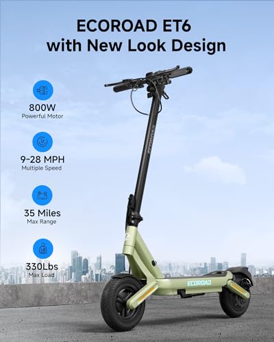 Image of ECOROAD Electric Scooter,25MPH-32MPH, 18-50 Miles Range, 330LBS Load, Off-Road Tires, RGB Lights & APP Control