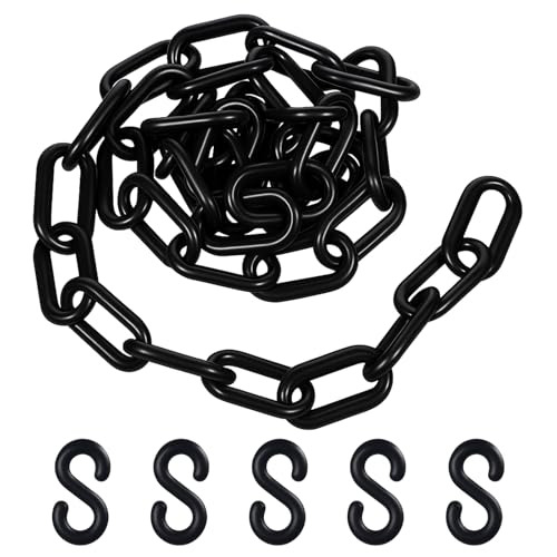 Black Plastic Chain Links, 3 Ft 6mm Plastic Chains with 5 S-Hooks, Linking...