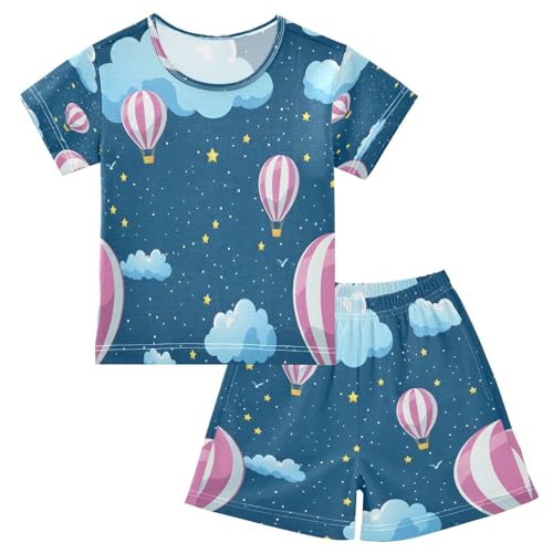 senya Clouds Colorful Hot Air Balloon Summer Pajamas Set Short Cotton Sleepwear 2 Piece
