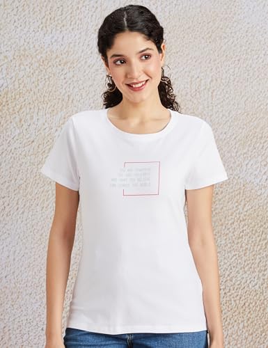 Image of Amazon Brand - Symbol Women Cotton Stretch Regular Fit Round Neck Half Sleeve T-Shirt (Available in Plus Sizes)