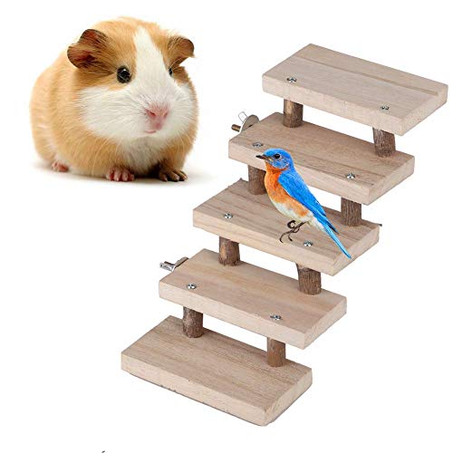 Escalera de Madera Natural con 5 Capas, Escaleras de Escaleras para Accesorios de Jaula de Loros Conejillos Hamsters
