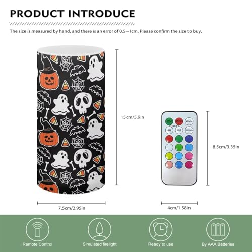 Image of Poceacles Cartoon Ghost Skull Pumpkin Bat LED Flameless Candles Battery Operated Candles with Remote Control Timer Violet Blue Flickering Wick Pillar Tealight for Halloween Decor