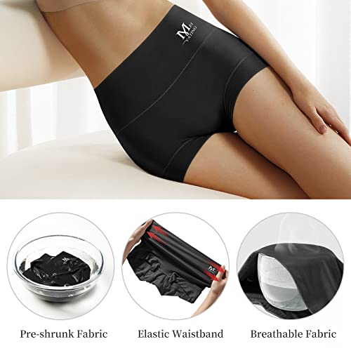 Image of MEIYATING Boy Shorts Underwear for Women High Waisted Cotton Panties Stretch Briefs 4 Pack, Black-4 Pack, X-Large