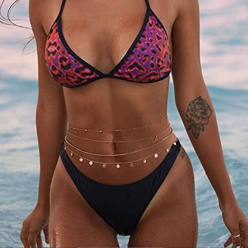 إكسيفور سلسلة خصر معدنية للنساء والفتيات، حزام ربط للجسم قابل للتعديل، مجوهرات عصرية للبطن 4 قطع، سلسلة خصر للبطن، مجوهرات صيفية للجسم والشاطئ للجينز والفساتين (ذهبي)