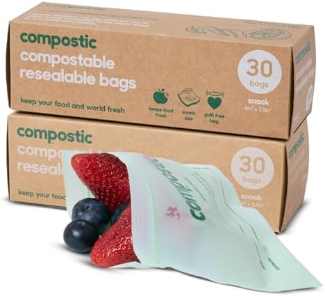 Compostic Home Compostable Resealable Snack Size Bags, Microwave ...