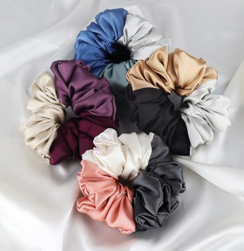 Image of Atrube's Satin Silk Scrunchies For Women And Girls Combo Of 4 Triple tone For Less Hairfall Best Gift For Mother Daughter Friend