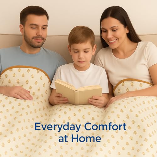 Image of Danip Pure Cotton Reversible AC Dohar Blanket, Throw - Printed Soft, Skin-Friendly, Lightweight & Ideal for All-Weather - 3 Layered Double Bed Dohar for AC Rooms (86 x 94 Inches) - White & M Yellow