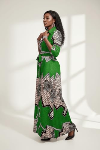 Image of Runwind Women Church Maxi Dresses 3 /4 Sleeve Button Down Print Casual Office Dress African